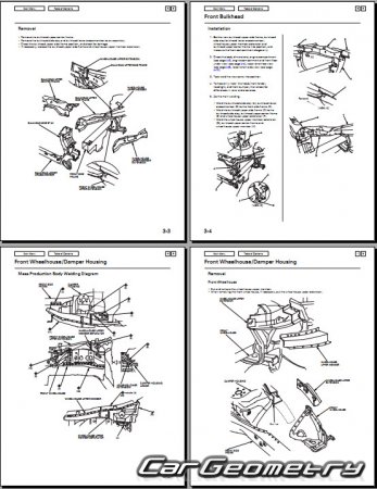 Размеры кузова Acura TL 2004–2008 Body Repair Manual