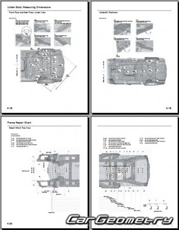 Геометрические размеры кузова Honda Odyssey (RL5) 2011-2016 USA Body Repair Manual