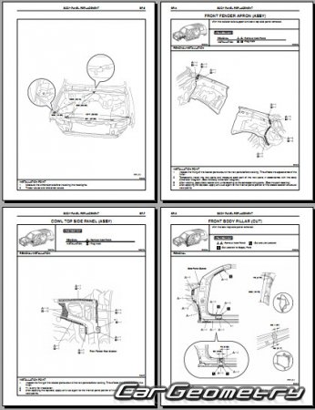 Размеры кузова Toyota Land Cruiser 200 2008–2015 Collision shop manual