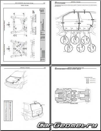 Размеры кузова Toyota Sienna 1997-2003 (MCL10) Collision Repair Manual