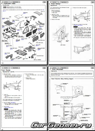 Контрольные размеры кузова Acura Vigor (CB5) 1992–1994 Body Repair Manual