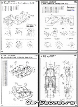 Контрольные размеры кузова Acura Vigor (CB5) 1992–1994 Body Repair Manual