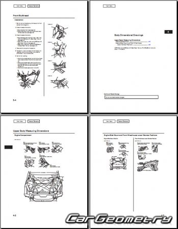 Кузовные размеры Acura RL 2005–2012 Body Repair Manual