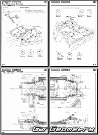 Кузовные размеры Honda NSX (NA1) и Acura NSX 1990–1994 Body Repair Manual
