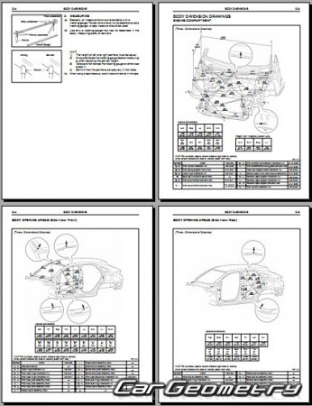 Контрольные размеры кузова Lexus RX350, RX270 2009–2015 Collision Repair Manual