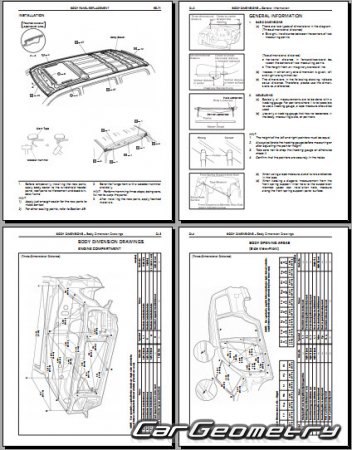 Размеры кузова Lexus LX470 1998-2007 (UZJ100) Collision Repair Manual