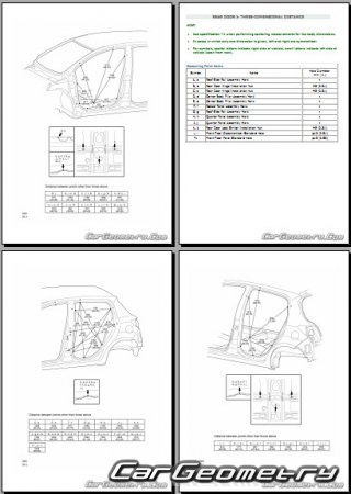 Контрольные размеры кузова Toyota YARIS HV с 2012 (NHP130) Collision Repair Manual