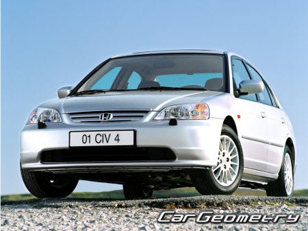 Кузовные размеры Honda Civic 2001-2005 (Sedan, Coupe) Body Repair Manual