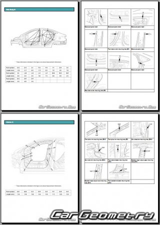 Геометрические размеры кузова Hyundai Verna (RBI) с 2012 Body Repair Manual