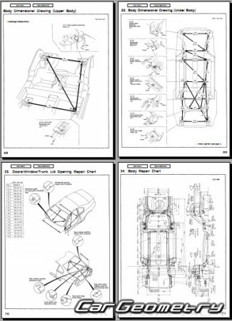 Контрольные размеры кузова Honda Prelude 1992-1996 Body Repair Manual