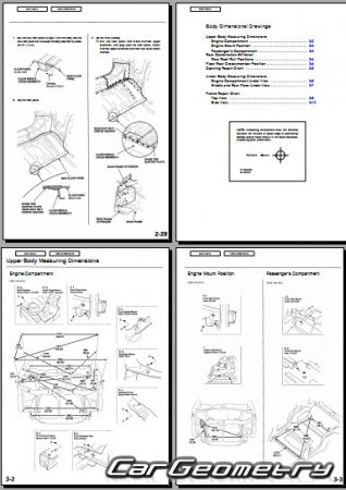 Размеры кузова Honda Pilot 2003-2008 Body Repair Manual