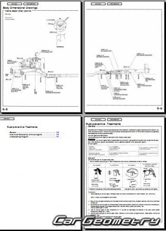Кузовные размеры Honda Odyssey (RL1) 1999-2004 USA Body Repair Manual
