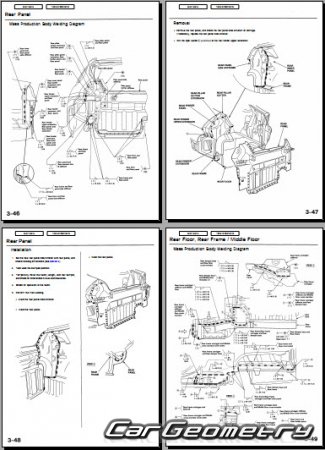 Геометрические размеры Honda Insight (ZE1) 2000-2006 Body Repair Manual