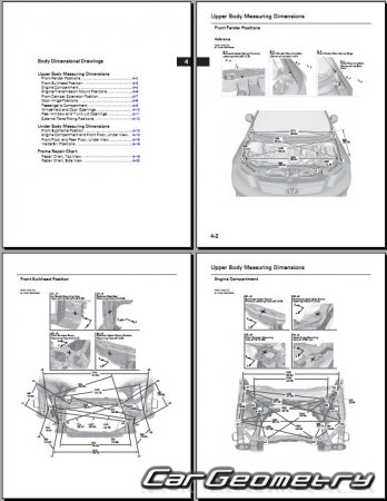 Контрольные размеры кузова Honda Civic Hybrid (FB) 2012-2017 Body Repair Manual