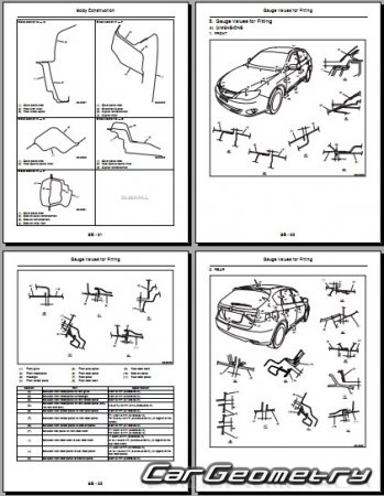 Размеры кузова Subaru Impreza III Hatchback (GH) с 2007-2011 Body Repair Manual