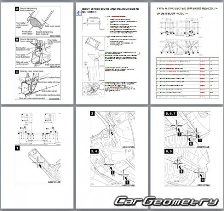 Размеры кузова Mitsubishi Colt (CZ3/CZT) 2008-2012 Body Repair Manual