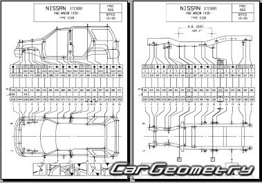 Геометрические размеры кузова Nissan Xterra (WD22) 1999–2004 Body Repair Manual