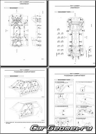 Контрольные размеры кузова Nissan Micra (March) K11 1993–2002 Body Repair Manual