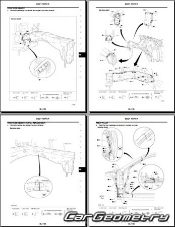 Размеры кузова Nissan Altima (L31) 2002-2006 Body Repair Manual