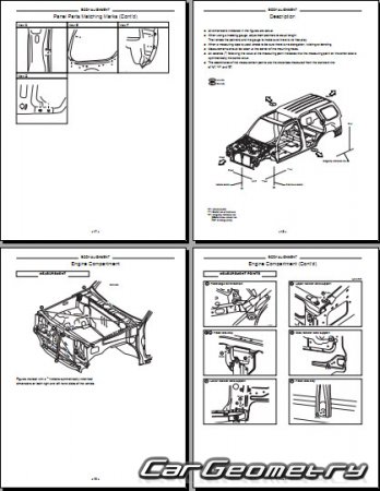 Геометрические размеры кузова Nissan Xterra (WD22) 1999–2004 Body Repair Manual