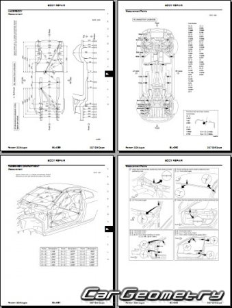 Размеры кузова Infiniti G35, Nissan Skyline (V35 Coupe) 2002-2007 Body Repair Manual