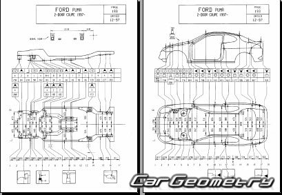 Геометрические размеры кузова Ford Puma 1997–2001 Body Repair Manual