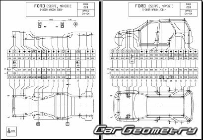Контрольные размеры кузова Ford Maverick (Ford Escape) 2001-2007 Body Repair Manual
