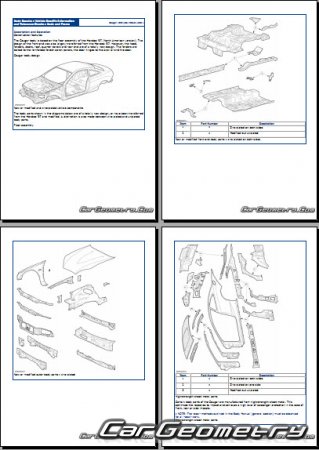 Геометрические размеры Ford Cougar 1998–2002 Body Repair Manual