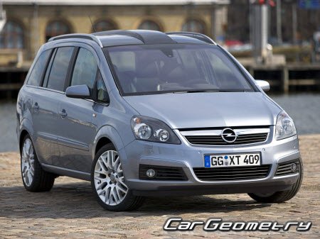 Размеры кузова Опель Зафира Б, Геометрия кузова Opel Zafira B 2005-2011