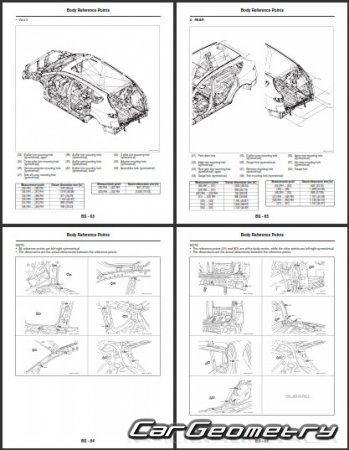 Геометрические размеры кузова Subaru Tribeca 2008-2014 Body Repair Manual