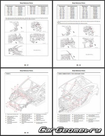 Кузовные размеры Subaru Impreza Sedan (GJ) и Hatchback (GP) с 2011 Body Repair Manual