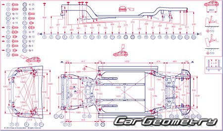 Размеры кузова Lexus CT200h 2011-2017 (ZWA10) Collision Repair Manual