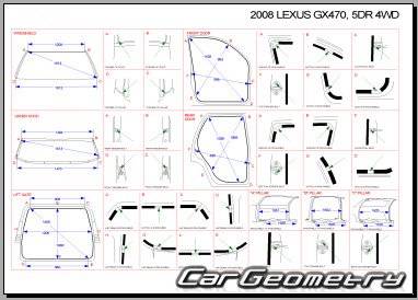 Кузовные размеры Lexus GX470 (UZJ120) 2002–2009 Collision Repair Manual