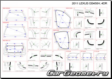 Размеры кузова Lexus GS 450h (GWS191) 2006–2011 Collision Repair Manual