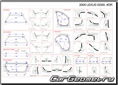 Геометрические размеры кузова Lexus IS 200 и IS 300 1999–2005  (GXE10/JCE10)