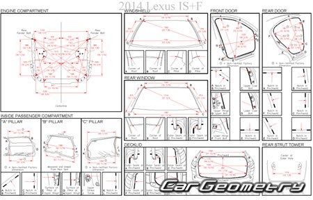 Геометрические размеры кузова Lexus IS F 2007-2014 (XE20/USE20) Collision Repair Manual
