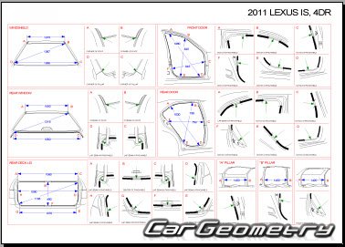 Размеры кузова Lexus IS350 IS250 IS220d 2005–2012 (GSE20‚ GSE21‚ GSE25‚ ALE20)