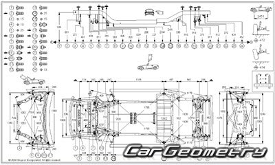 Размеры кузова Toyota MR-S/MR2 1999–2007 (ZZW30) Collision Repair Manual