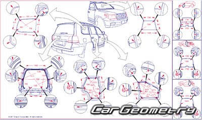 Размеры кузова Toyota Land Cruiser 200 2008–2015 Collision shop manual