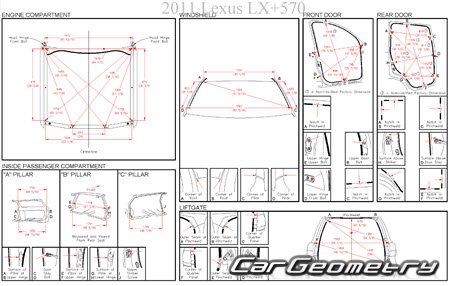 Геометрические размеры кузова Lexus LX570, LX460 2008-2015 (URJ201, URJ202)