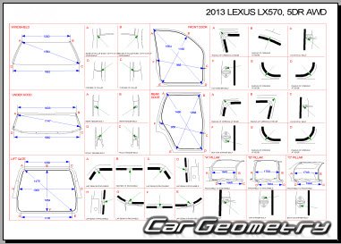 Геометрические размеры кузова Lexus LX570, LX460 2008-2015 (URJ201, URJ202)