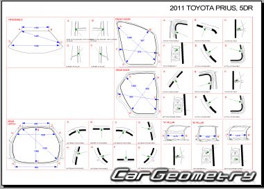 Геометрические размеры кузова Toyota Prius 3 2009–2015 (ZVW30) Collision Repair Manual