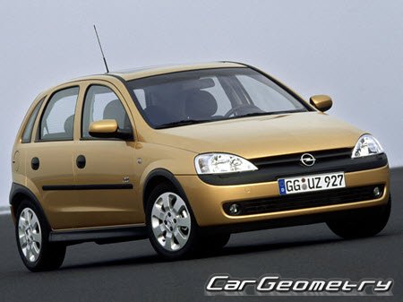 Размеры кузова Опель Корса Ц, Геометрия Opel Corsa (C) 2000–2006 (3-door, 5-door)