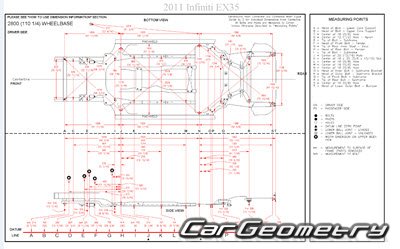 Кузовные размеры Infiniti EX (J50) 2008-2013 Body shop manual