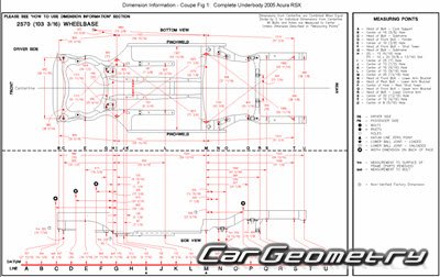 Размеры кузова Acura RSX, Honda Integra (DC5) 2002–2006 Body Repair Manual