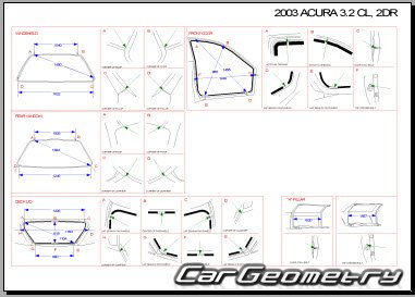 Кузовные размеры Acura 3.2 CL (YA4) 2001-2003 Body Repair Manual
