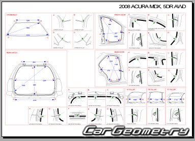 Размеры кузова Acura MDX (YD2) 2007–2009 Body Repair Manual