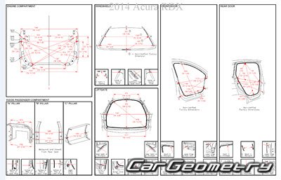 Размеры кузова Acura RDX 2012-2018 Body Repair Manual