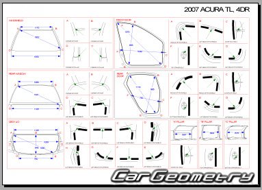 Размеры кузова Acura TL 2004–2008 Body Repair Manual