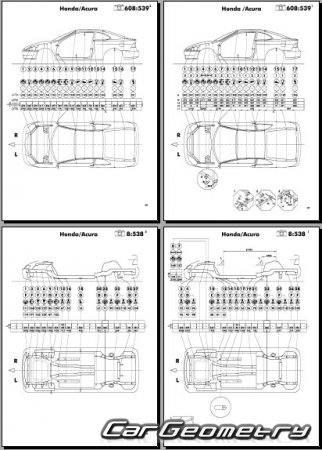 Размеры кузова Acura RSX (DC5) 2002–2006 Body Repair Manual